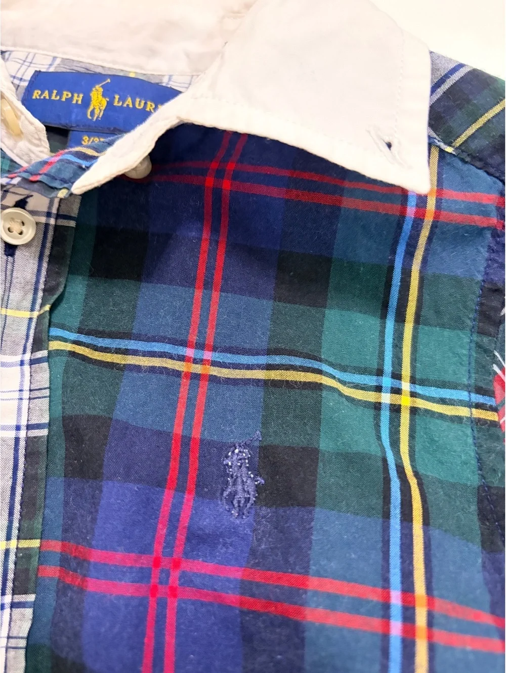 Polo Ralph Lauren Multi Plaid L/S Shirt With White Collar 3T